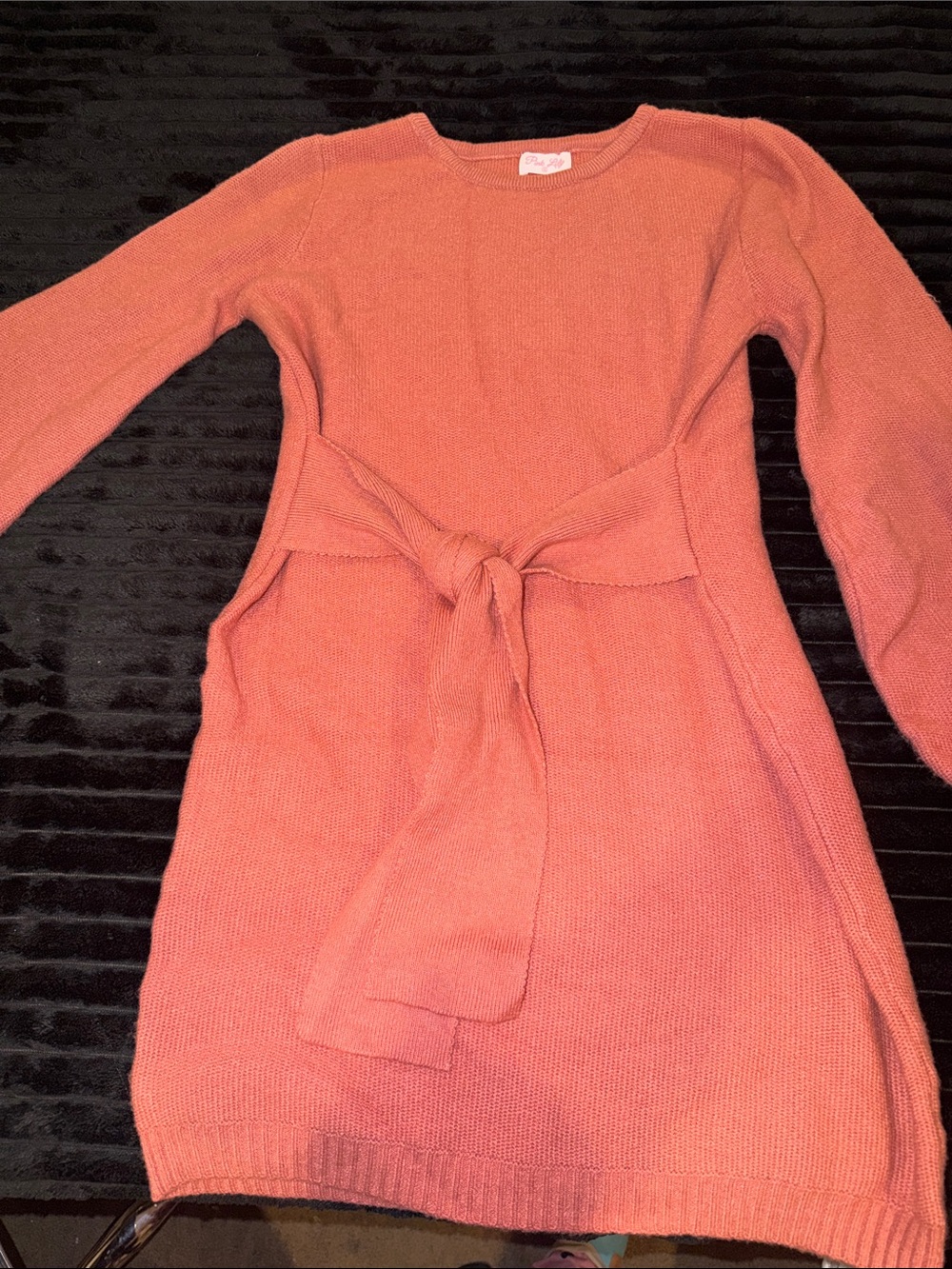 Pink Lily - Women's Coral Tie-Waist Sweater Dress